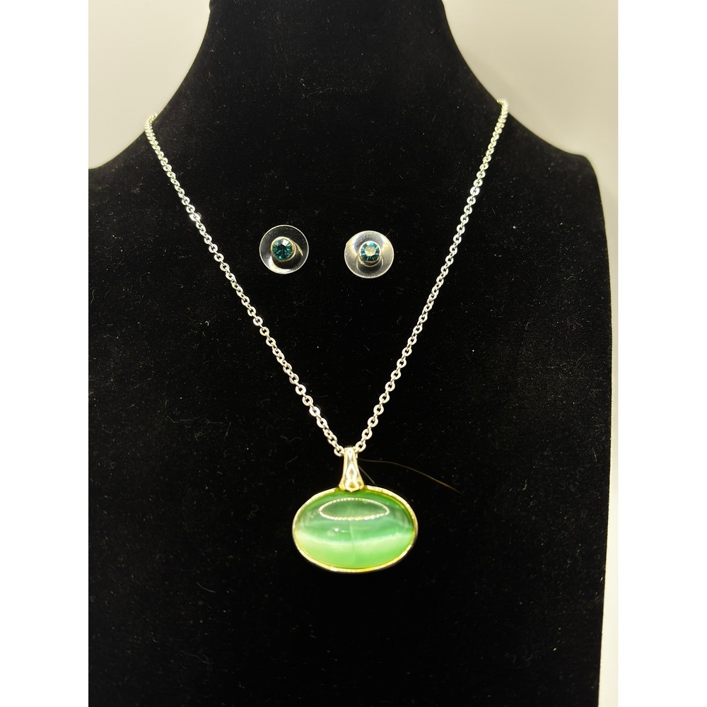 Unbranded‎ Jewelry Set Women OS Green Teal Cat Eye Pendant Necklace Teal Studs